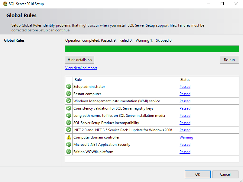 SQL Server installation system check