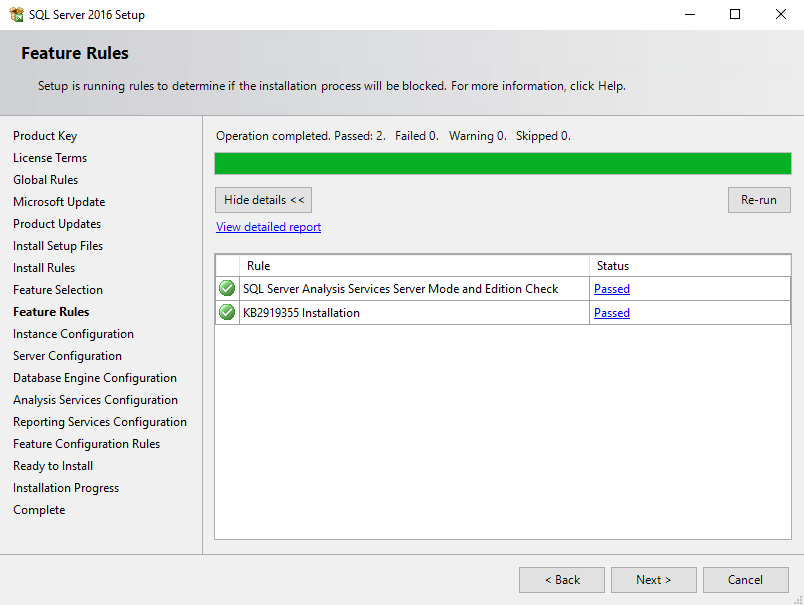 SQL Server installation feature rules