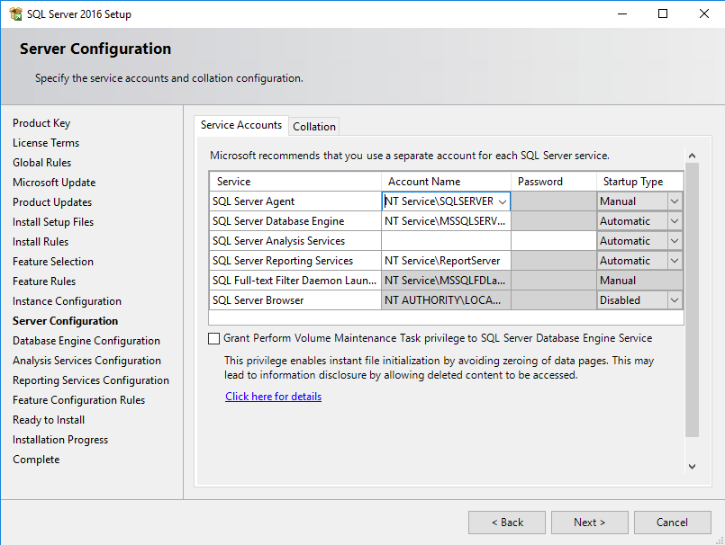 SQL Server installation configuratie