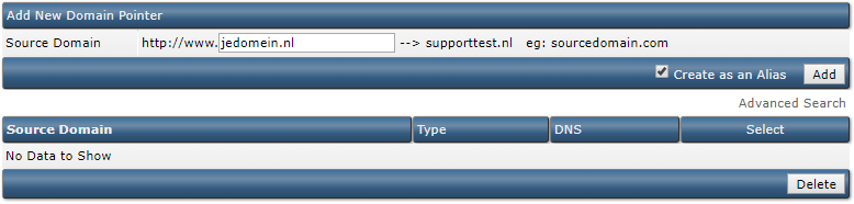 DirectAdmin domain pointers configuration