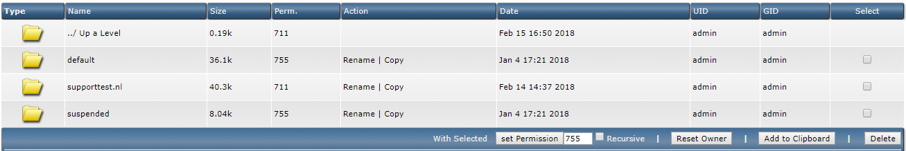 DirectAdmin file manager overview