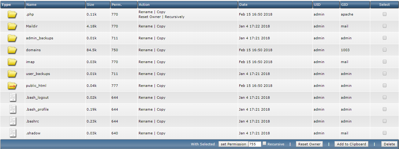 DirectAdmin Files manager