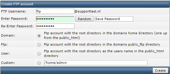 DirectAdmin create FTP account