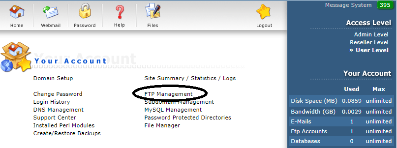 DirectAdmin FTP management