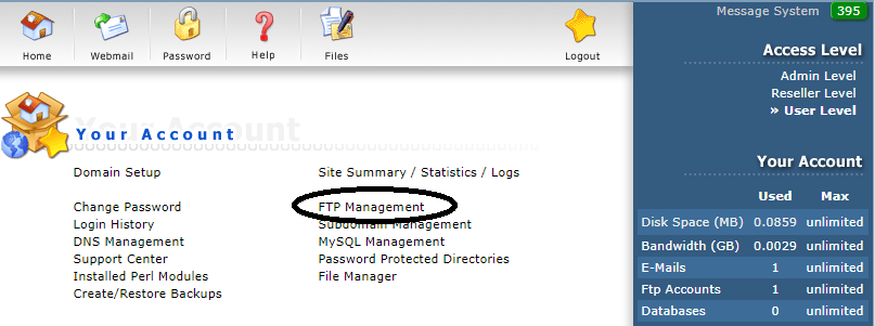 DirectAdmin ftp management