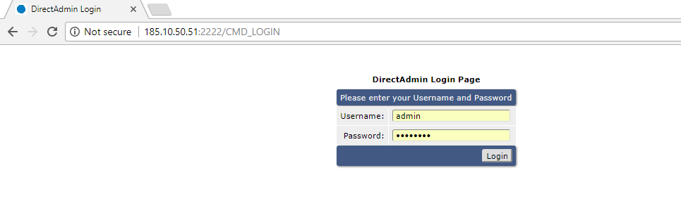 DirectAdmin first login