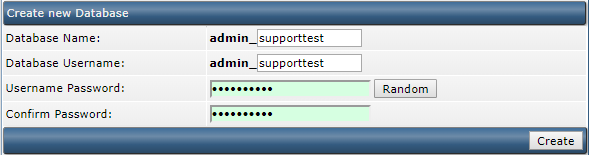 DirectAdmin new database