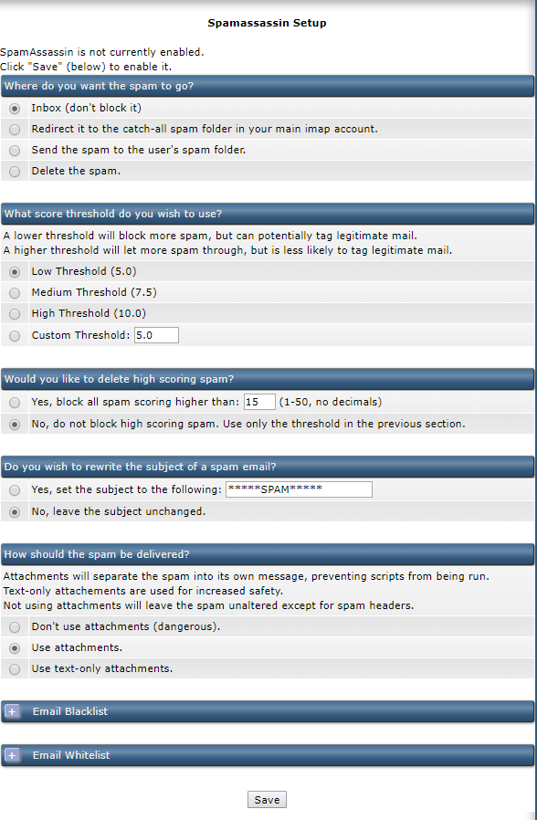 DirectAdmin spamassassin configuration