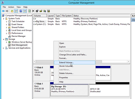 grow bigstorage in Windows