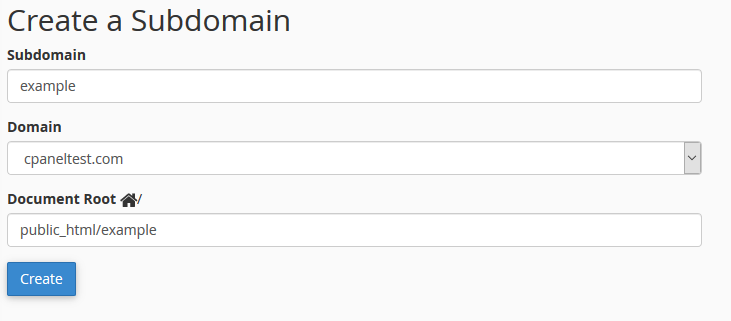 cpanel create subdomain