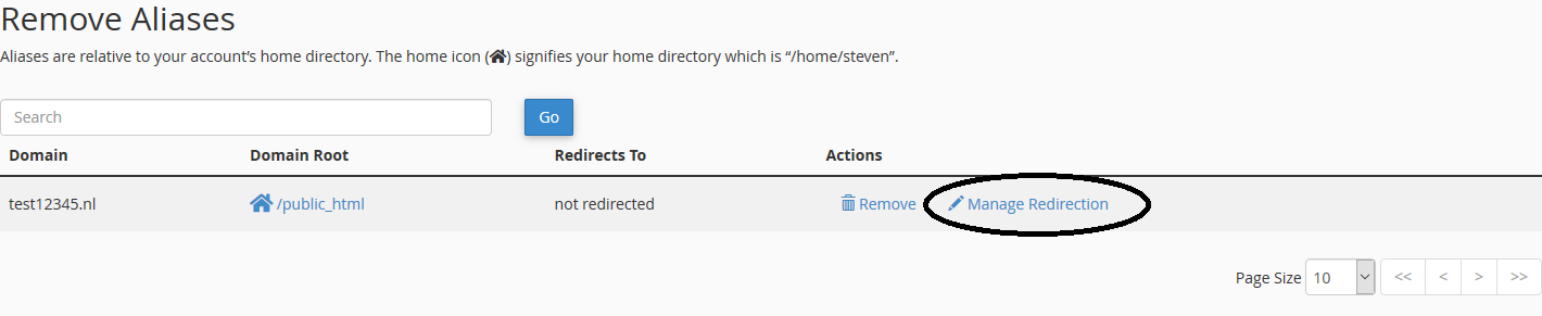 cpanel alias manage redirection