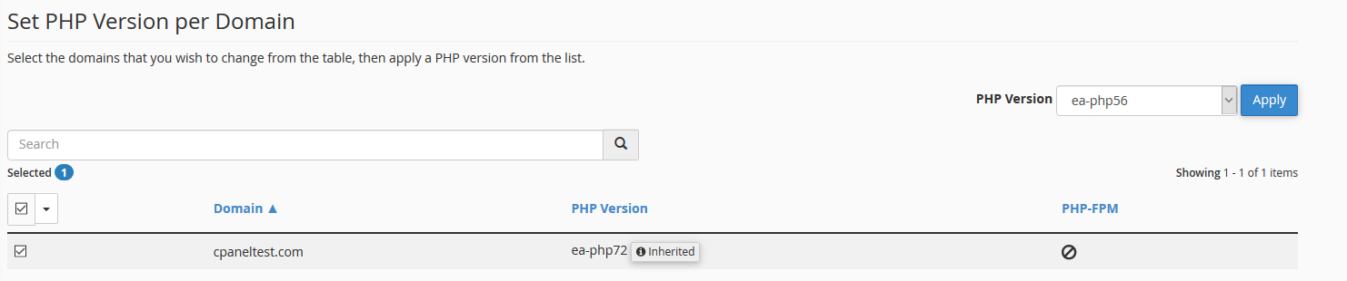 cpanel set php version per domain