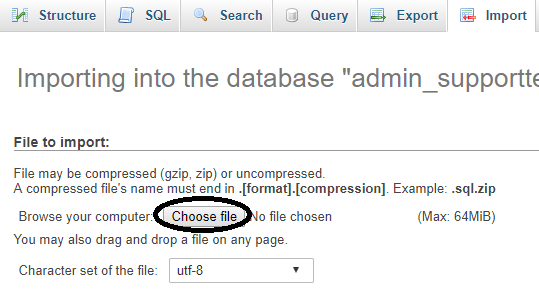 phpMyAdmin select import file