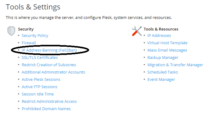 plesk ip address banning