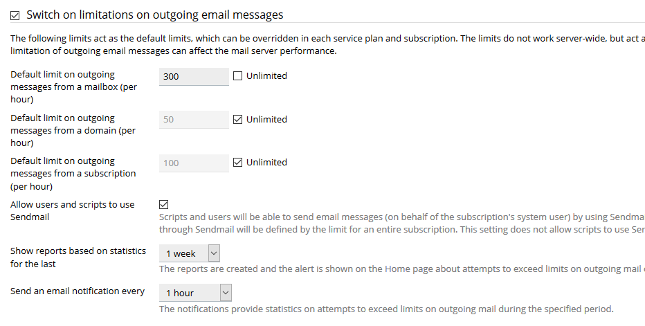 plesk serverwide outgoing mail settings