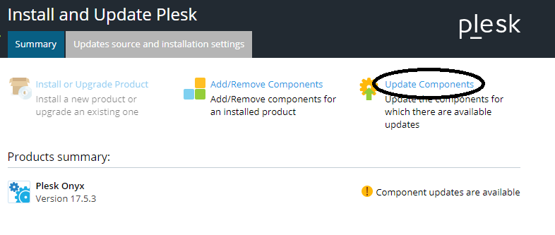 plesk update components