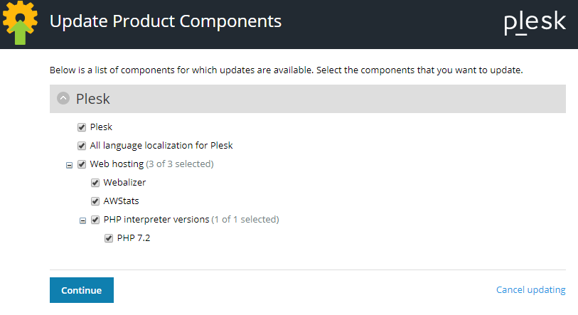 plesk update product components