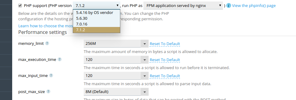 Change the current PHP version