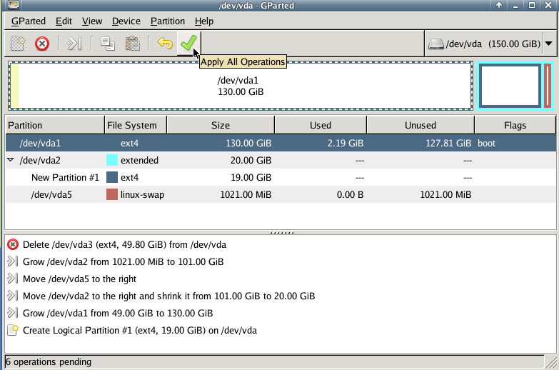 resize partities in GParted