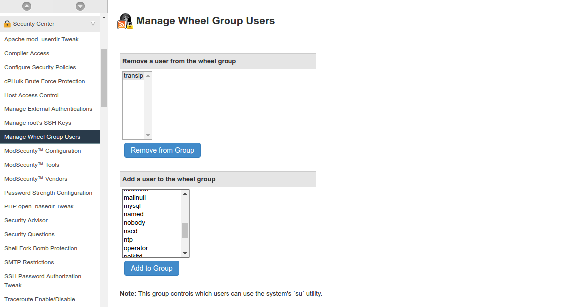 add user to wheelgroup in WHM