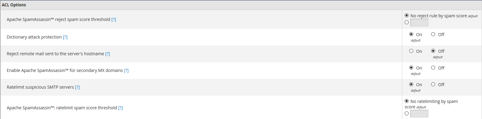 whm exim configuration manager acl options