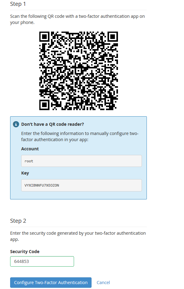 whm two factor authentication setup