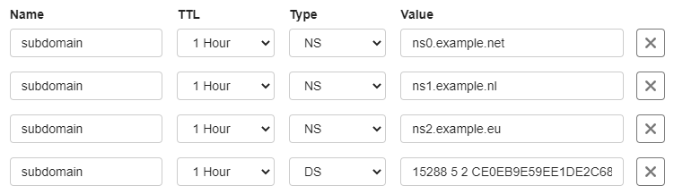 example of ds record and ns records