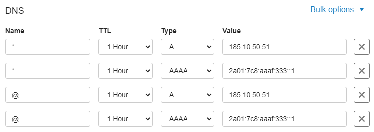 advanced domain settings dns