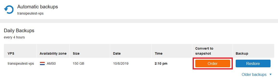 cp vps back2snap order new snapshot