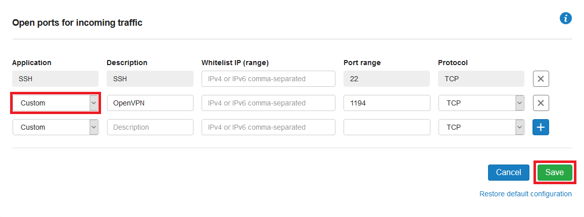 vps firewall custom port