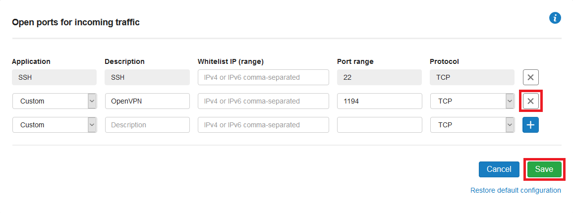 vps firewall remove port