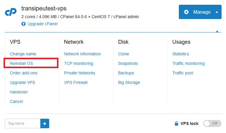 vps manage - reinstall