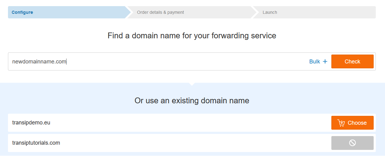 choose a domain name for your forwarding service