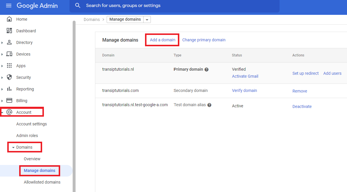 adding a domain in google workspace