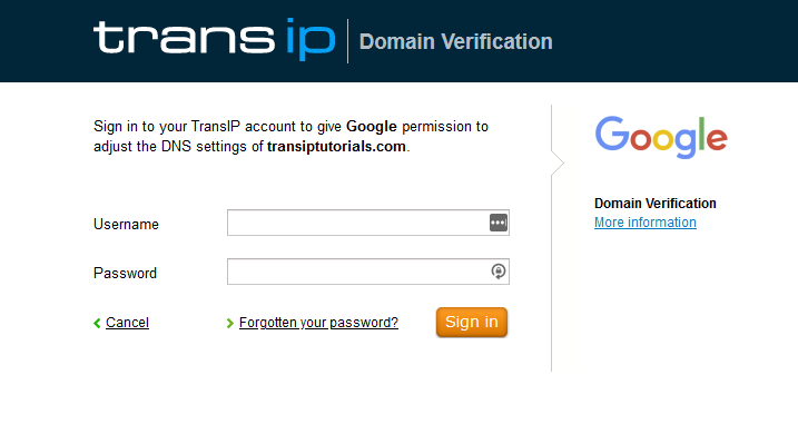 sign in to TransIP with your TransIP account