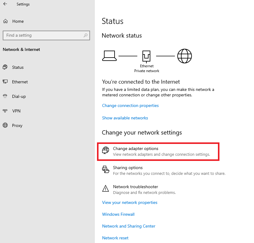 network settings change adapter options