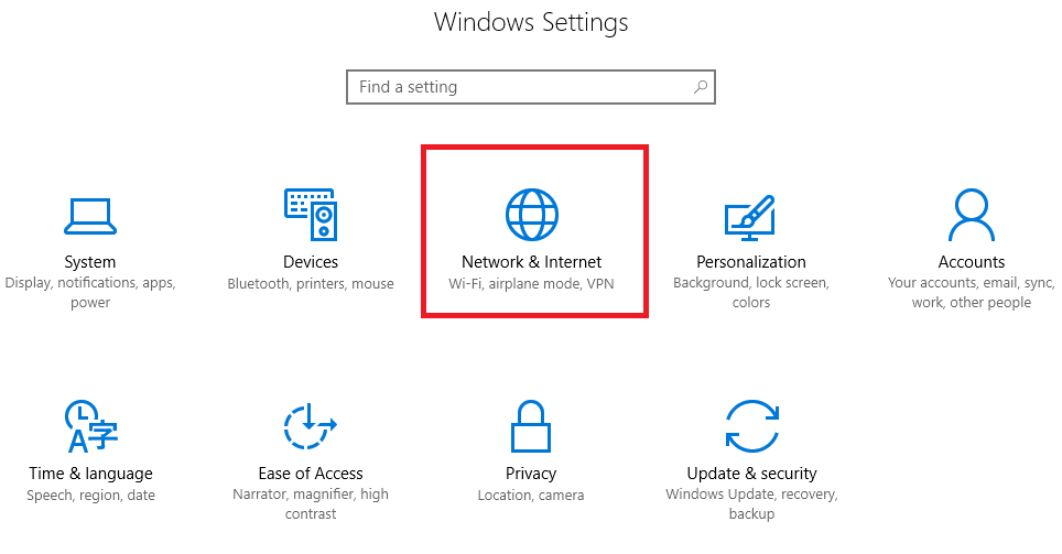 server 2016 settings network & internet