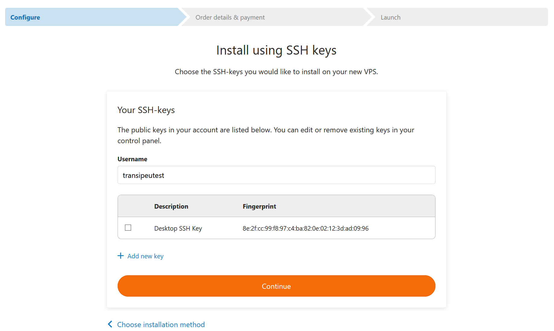 fast installs select ssh key 