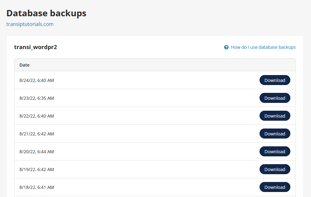 click download to download a backup of your database