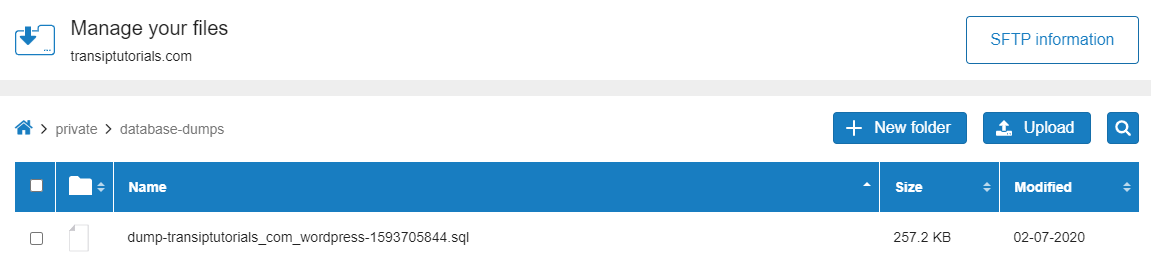 database dump location