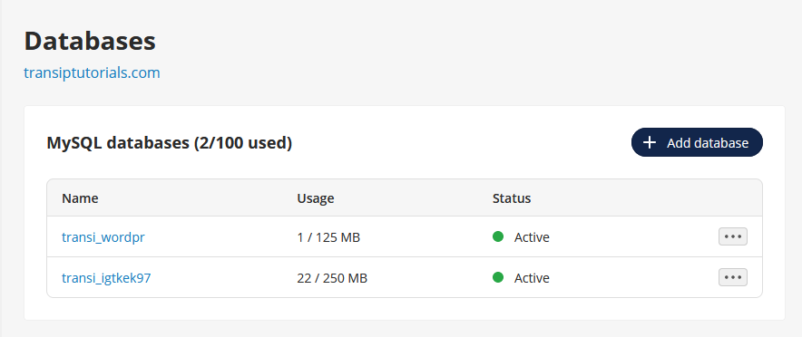 your database overview