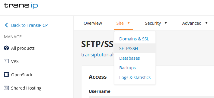 SFTP login details