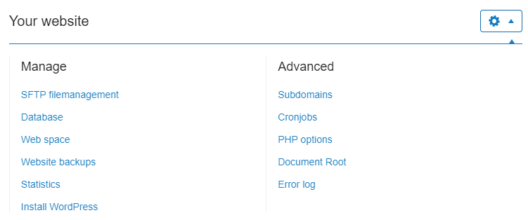 Your website menu SFTP filemanagement