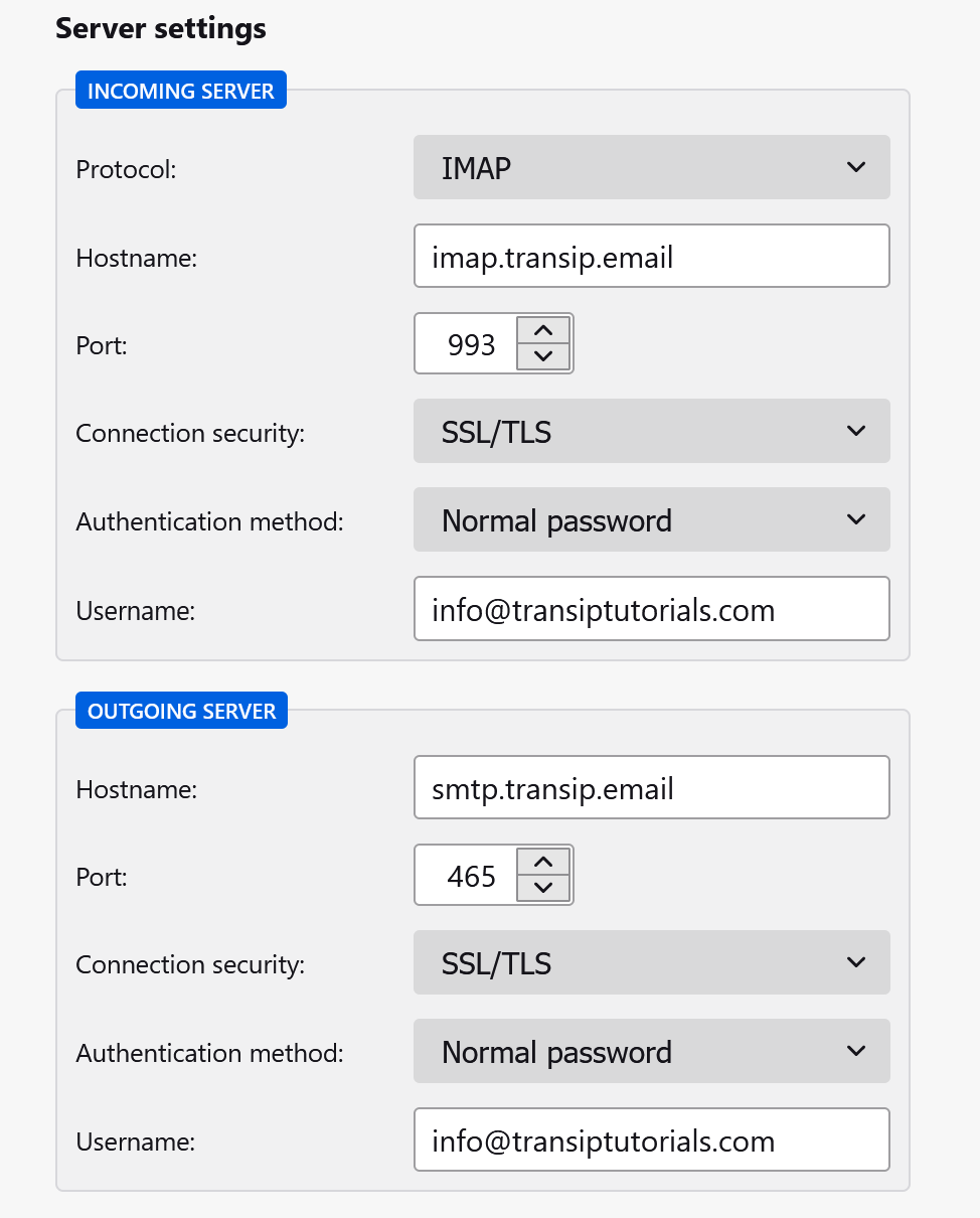 manual setup for your email address in Thunderbird