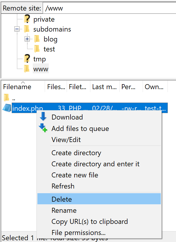 Filezilla removing the contents of the www folder