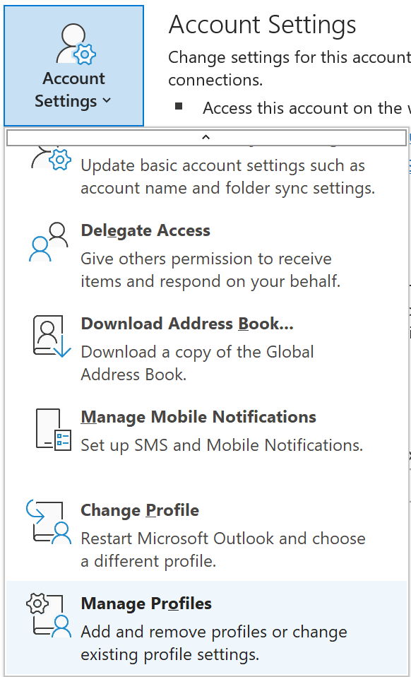 Click Account Settings and next Manage Profiles