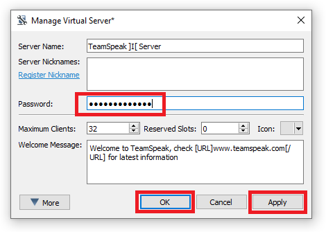 teamspeak server password