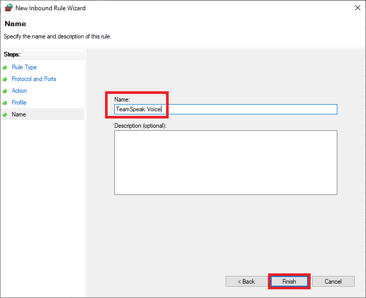 windows firewall advanced rule name - teamspeak