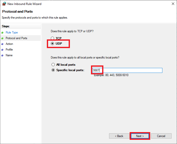 windows firewall advanced teamspeak port