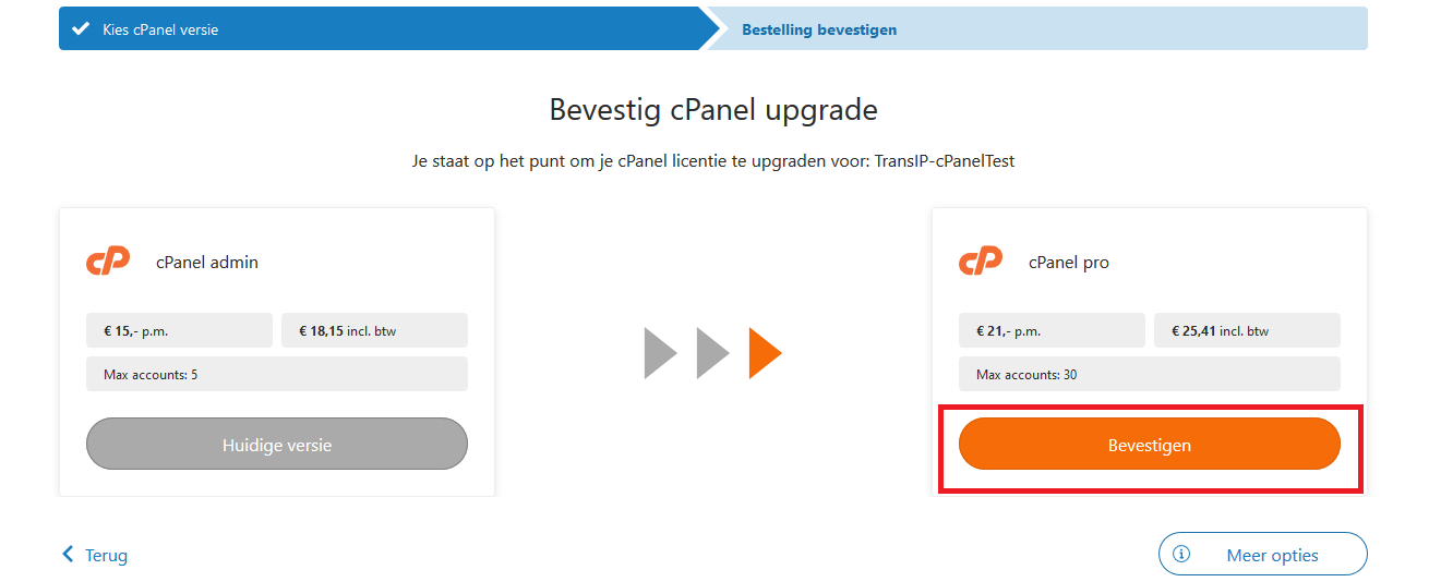 cp cpanel bevestig upgrade